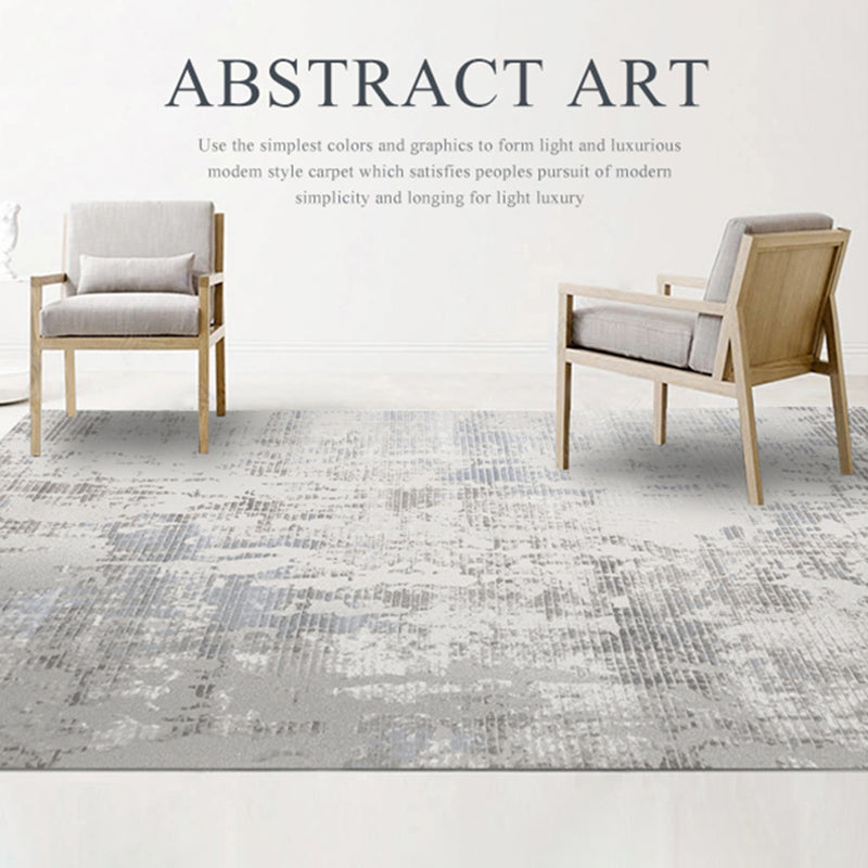 Grey Tone Geometric Lines Rug Polyester Relaxing Anti-Slip Backing Indoor Rug for Living Room