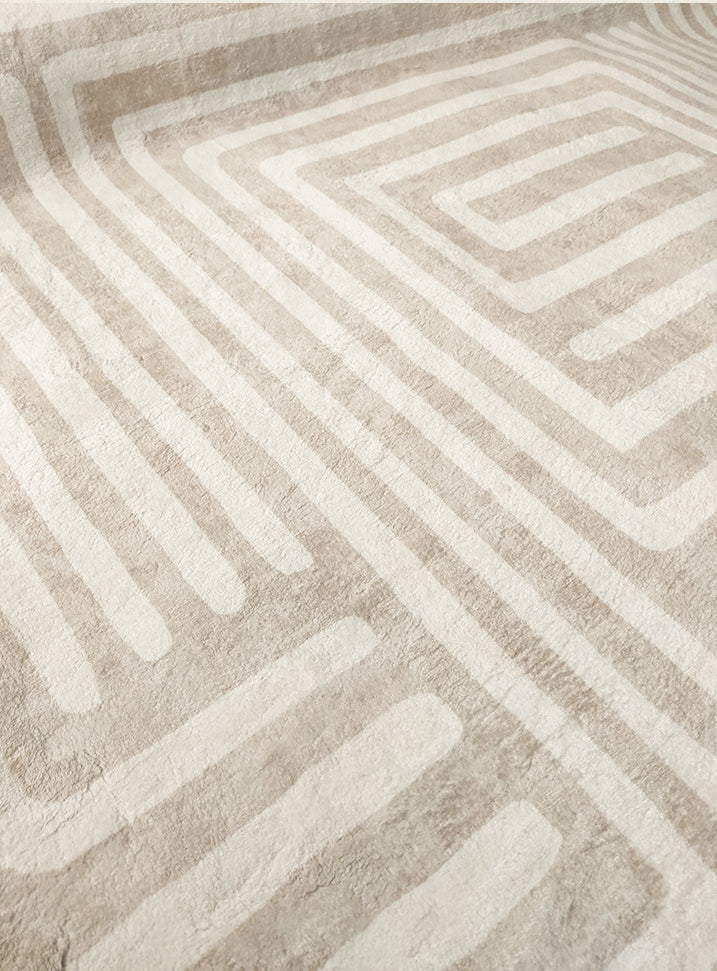 Solid Color Relaxing Area Rug Polyester Geometric Lines Print Rug Non-Slip Backing Indoor Rug for Living Room