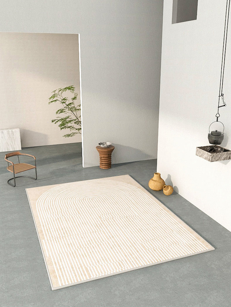 Solid Color Relaxing Area Rug Polyester Geometric Lines Print Rug Non-Slip Backing Indoor Rug for Living Room