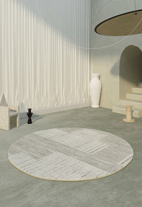 Tone abricot rond Rapier intérieur décontracté Polyester Lignes géométriques Rapis de support non glissant tapis intérieur pour le salon
