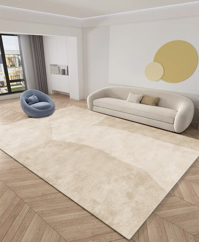 Apricot Tone Simple Area Rug Polyester Color Block Print Rug Non-Slip Backing Indoor Rug for Living Room