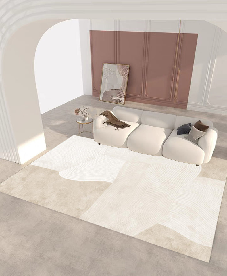 Apricot Tone Simple Area Rug Polyester Color Block Print Rug Non-Slip Backing Indoor Rug for Living Room