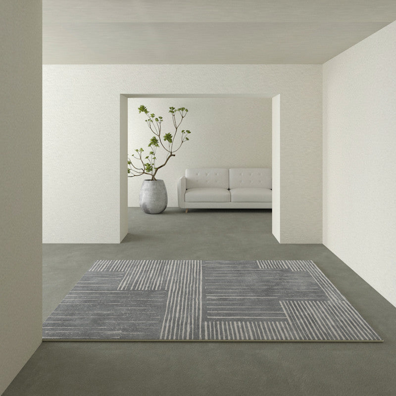 Grey Tone Modern Area Rug Polyester Stripe Print Rug Non-Slip Backing Indoor Rug for Home Decor