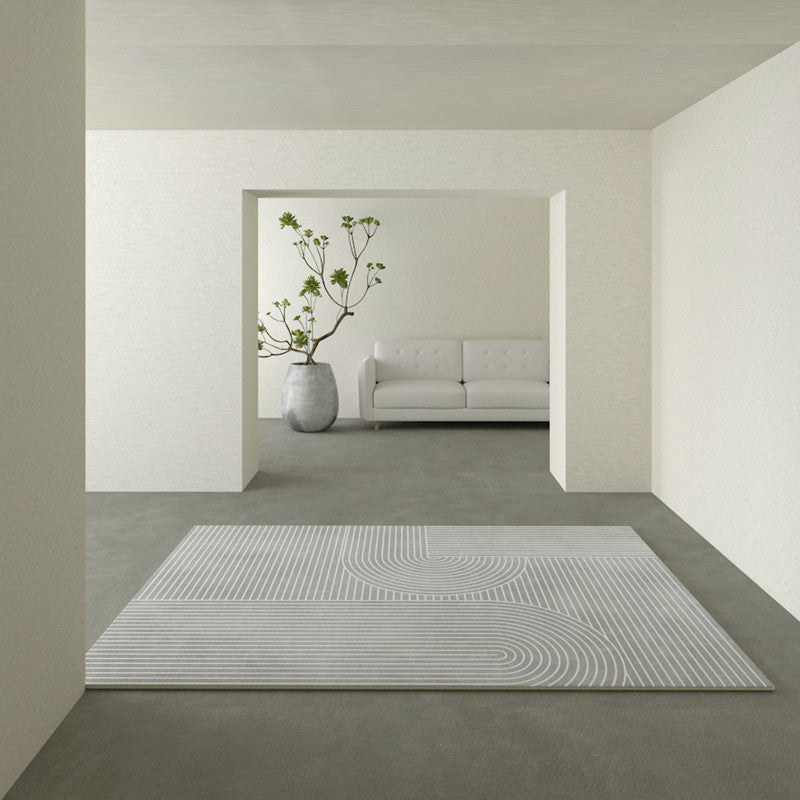 Grey Tone Modern Area Rug Polyester Stripe Print Rug Non-Slip Backing Indoor Rug for Home Decor