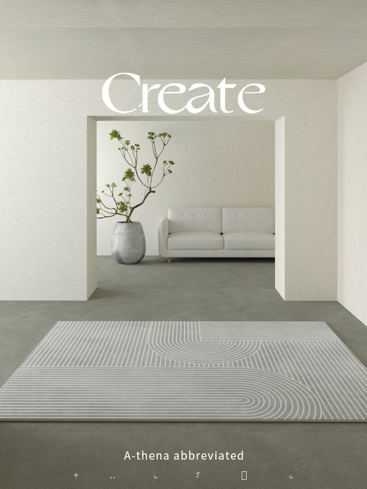 Grey Tone Modern Area Rug Polyester Stripe Print Rug Non-Slip Backing Indoor Rug for Home Decor