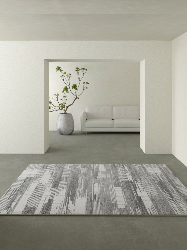 Grey Tone Modern Area Rug Polyester Stripe Print Rug Non-Slip Backing Indoor Rug for Home Decor