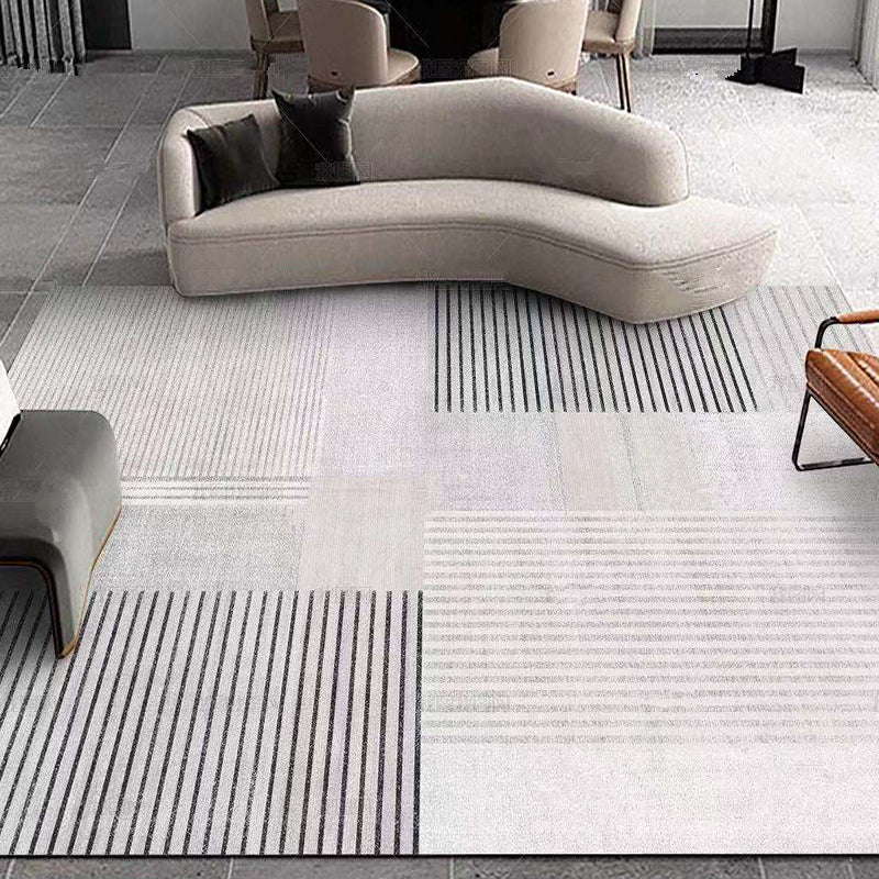 White Tone Modern Indoor Rug Polyester Abstractic Lines Print Carpet Easy Care Rug for Home Decoration