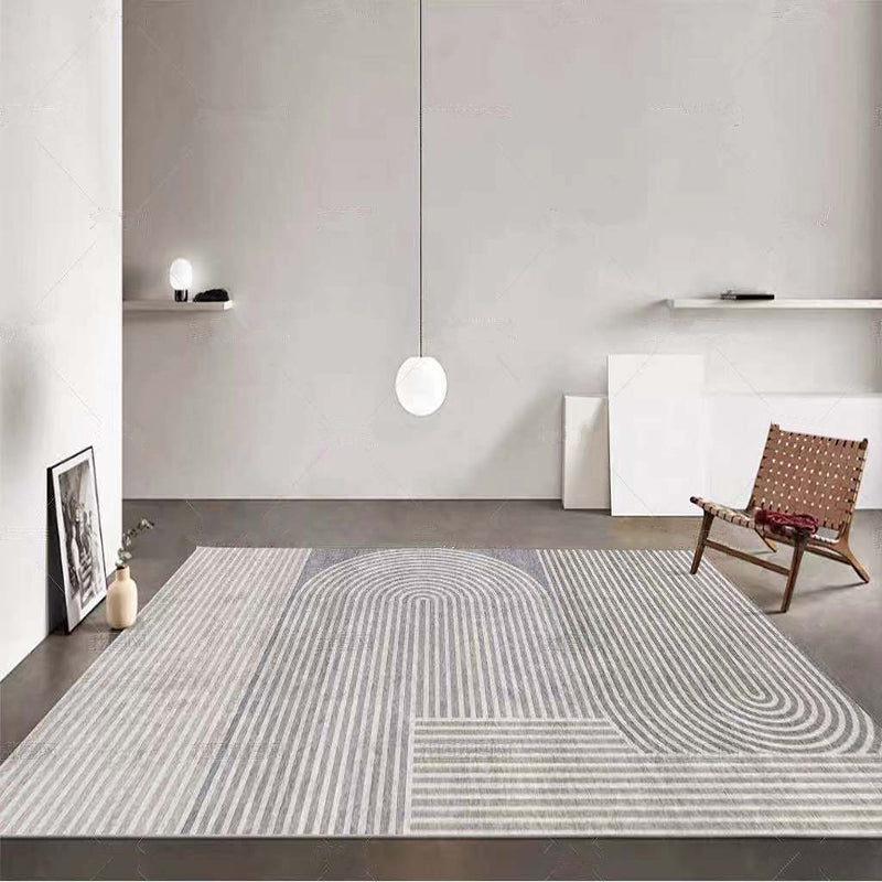 White Tone Modern Indoor Rug Polyester Abstractic Lines Print Carpet Easy Care Rug for Home Decoration
