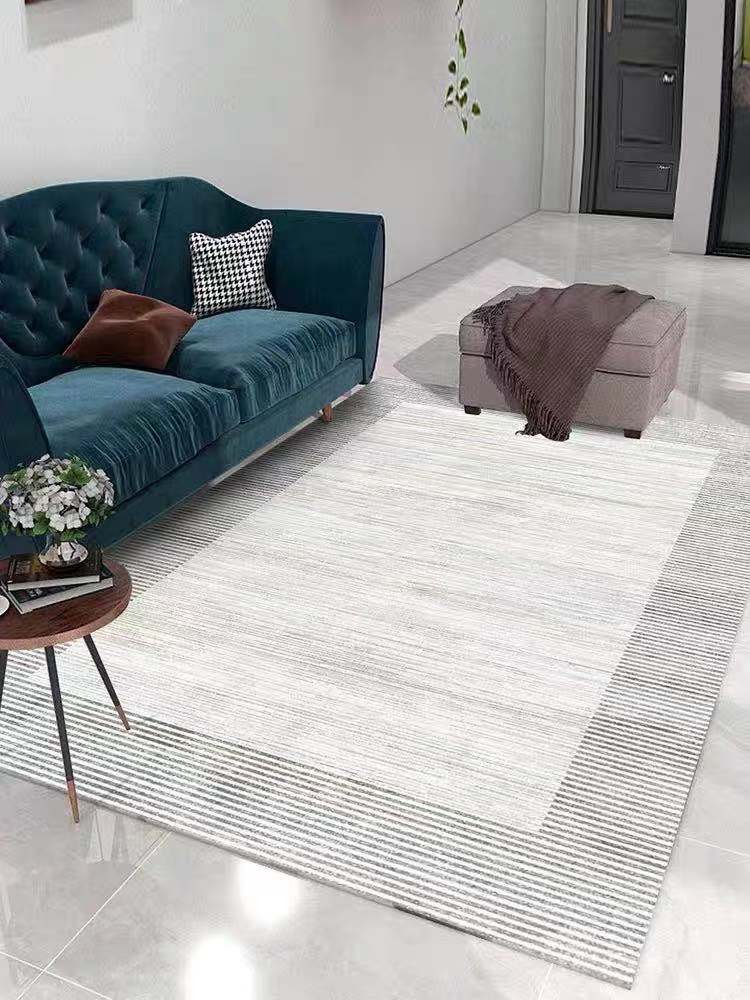 White Tone Modern Indoor Rug Polyester Abstractic Lines Print Carpet Easy Care Rug for Home Decoration