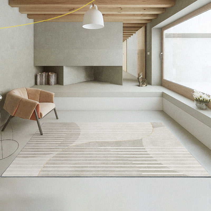 Relaxing Stripe Pattern Rug Apricot Tone Polyester Carpet Stain Resistant Indoor Rug for Home Decor