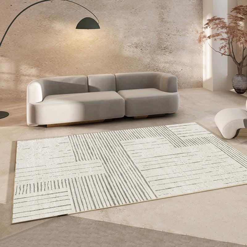 Relaxing Stripe Pattern Rug Apricot Tone Polyester Carpet Stain Resistant Indoor Rug for Home Decor