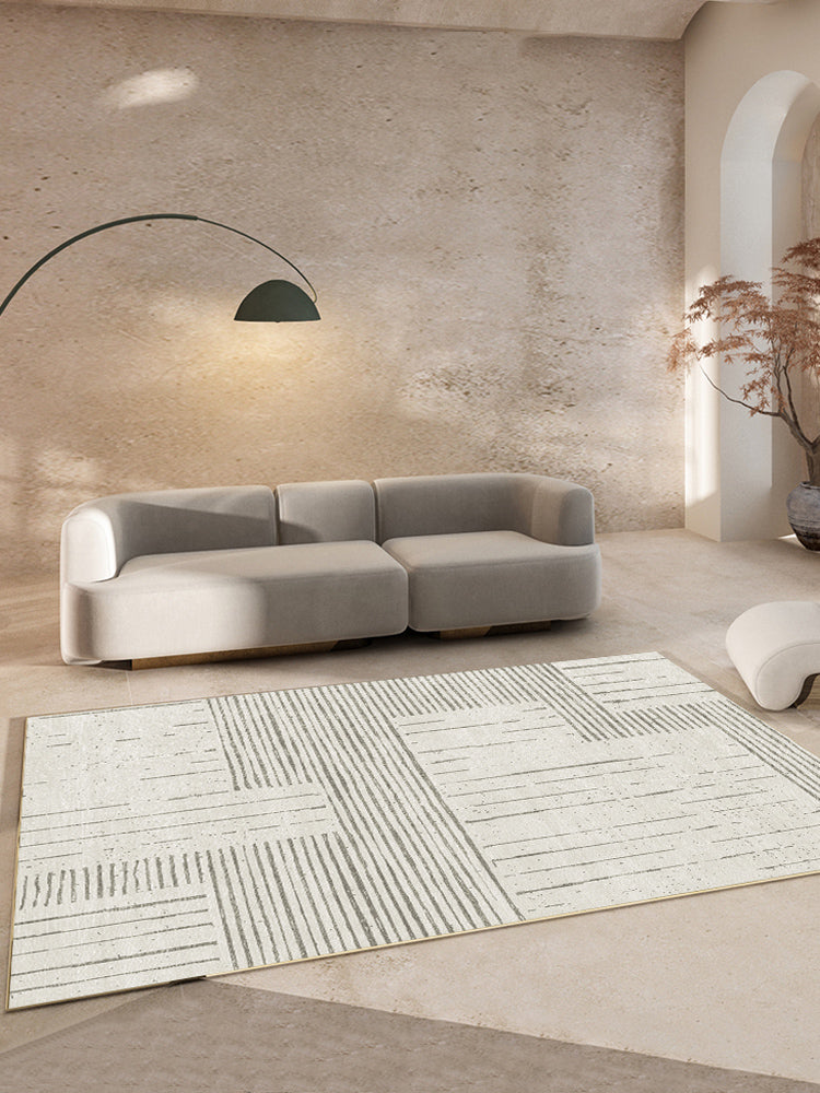 Relaxing Stripe Pattern Rug Apricot Tone Polyester Carpet Stain Resistant Indoor Rug for Home Decor