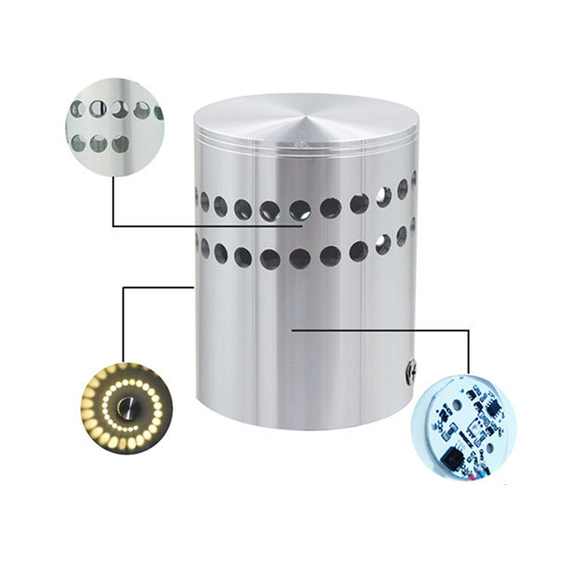 2.8" H Cylindrical Sliver Mini LED Wall Sconce Modern Style Creative RGB Wall Mount Lamp for Aisle Hallway