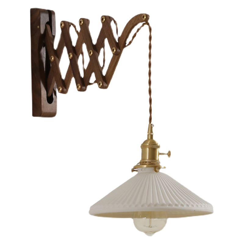 Dunkle Holz 1-Licht-Lesen Wandlampe Vintage Taperedglas ausziehbarer Wandleuchte