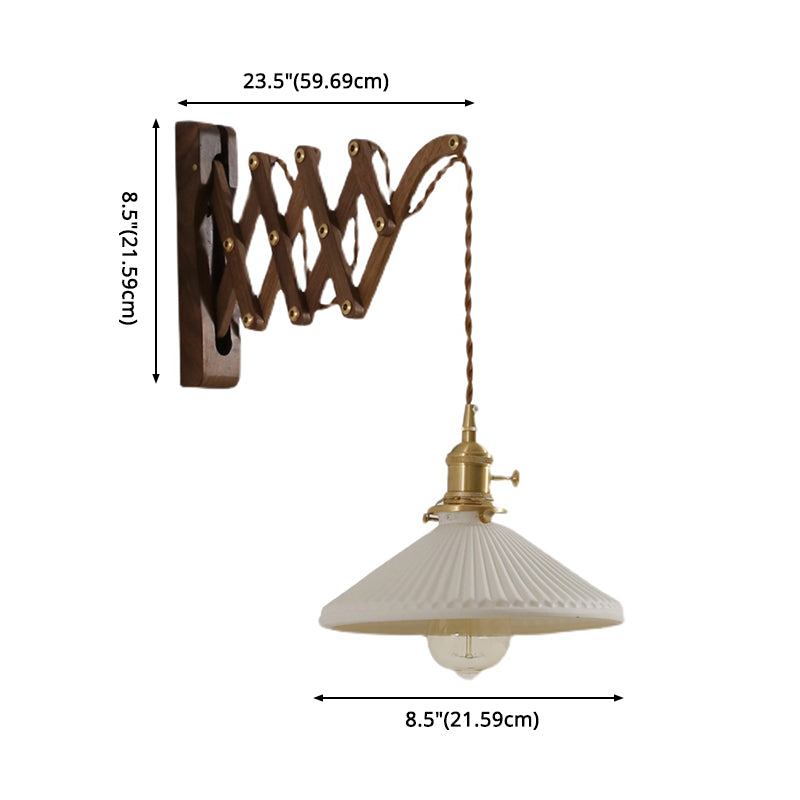 Dunkle Holz 1-Licht-Lesen Wandlampe Vintage Taperedglas ausziehbarer Wandleuchte