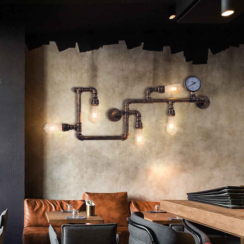 Retro Industrial Style Water Pipe Wall Mounted Lights Metallic Wall Mounted Lamp for Bar