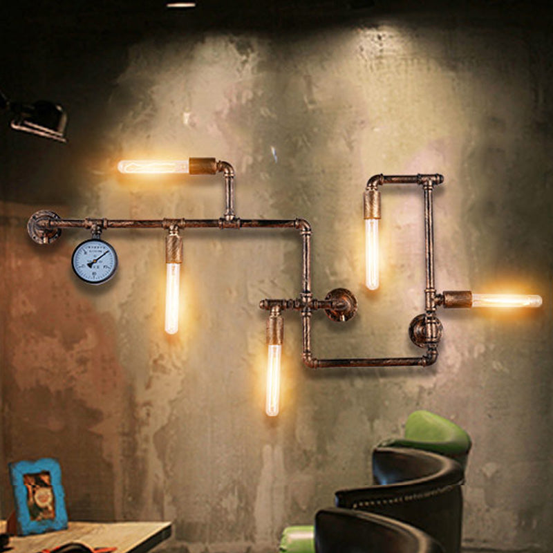 Retro Industrial Style Water Pipe Wall Mounted Lights Metallic Wall Mounted Lamp for Bar