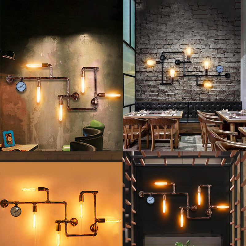Retro Industrial Style Water Pipe Wall Mounted Lights Metallic Wall Mounted Lamp for Bar