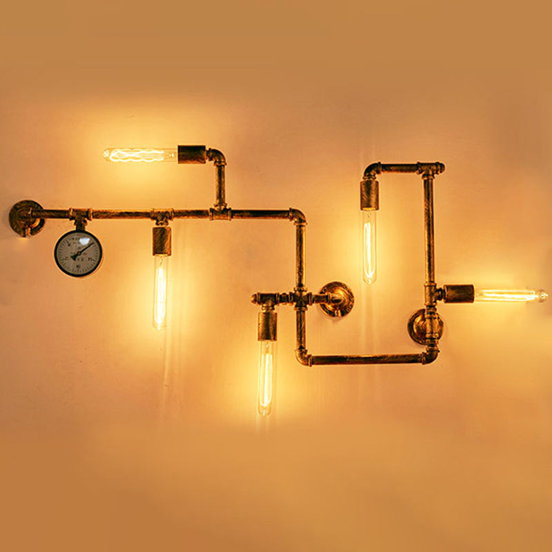 Retro Industrial Style Water Pipe Wall Mounted Lights Metallic Wall Mounted Lamp for Bar