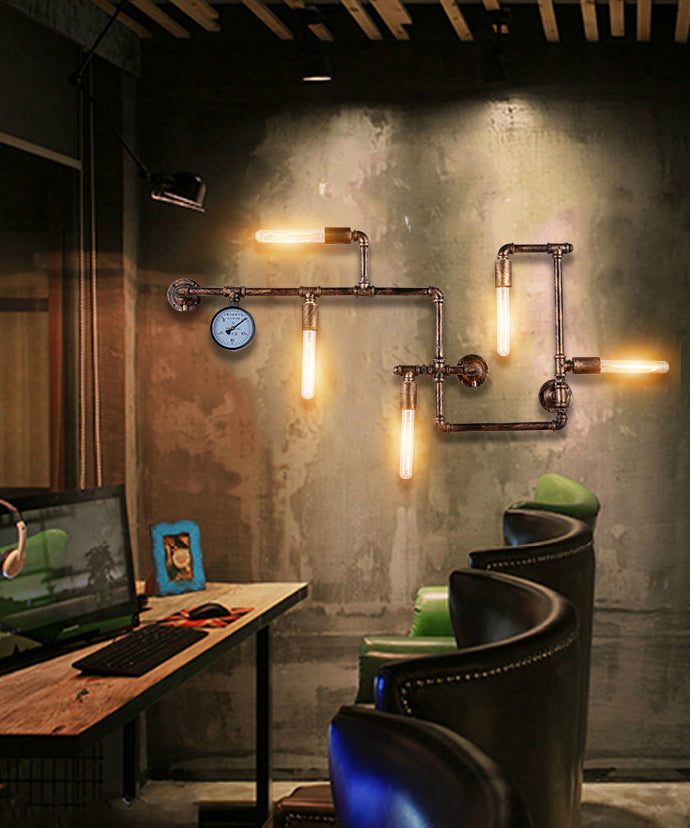 Retro Industrial Style Water Pipe Wall Mounted Lights Metallic Wall Mounted Lamp for Bar