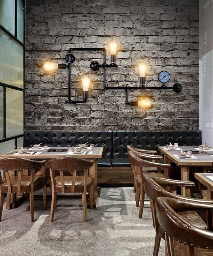 Retro Industrial Style Water Pipe Wall Mounted Lights Metallic Wall Mounted Lamp for Bar