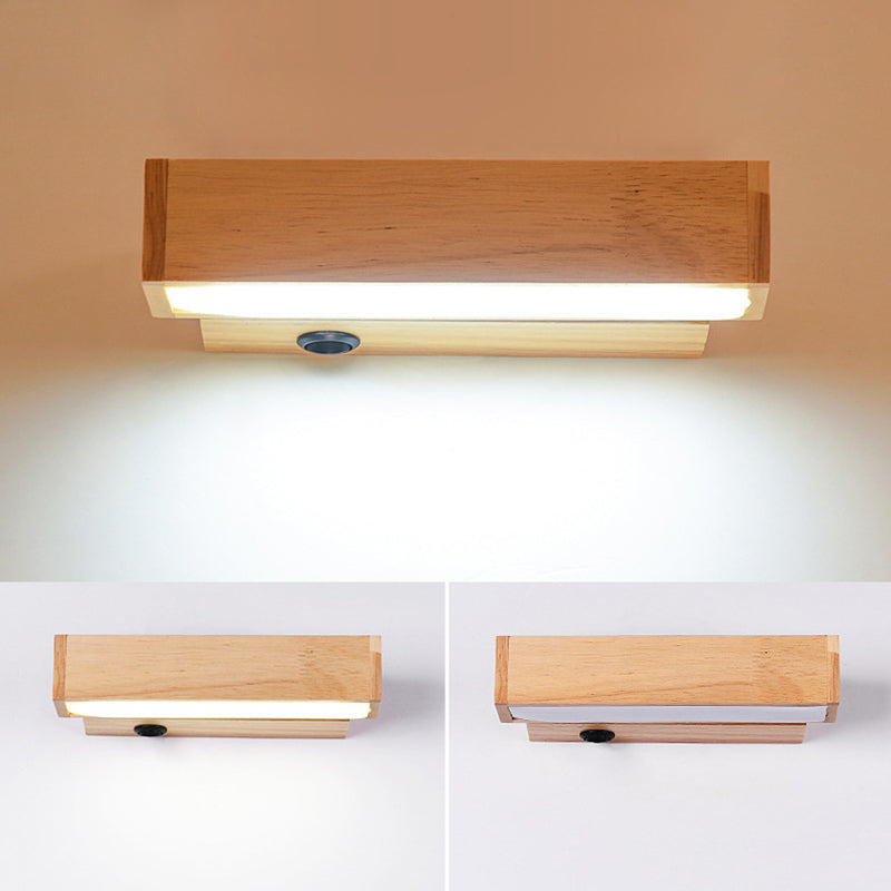 270 ° Rotatable Massivholz LED -Wandlampe 8.3 "breites nordisches Einfachheit rechteckiger Leuchtenlicht