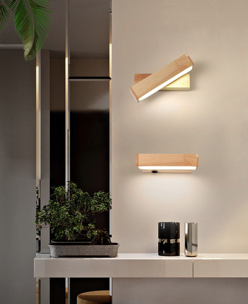 270 ° Rotatable Massivholz LED -Wandlampe 8.3 "breites nordisches Einfachheit rechteckiger Leuchtenlicht