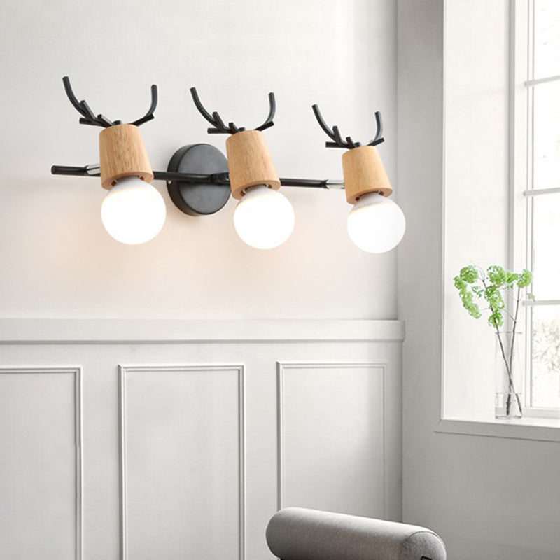 Noordse stijl eenvoud houten wandlamp metalen gewei ontwerp open lamp sconce licht voor slaapkamer