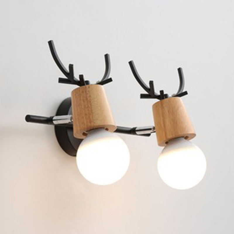 Noordse stijl eenvoud houten wandlamp metalen gewei ontwerp open lamp sconce licht voor slaapkamer