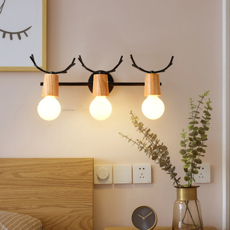 Noordse stijl eenvoud houten wandlamp metalen gewei ontwerp open lamp sconce licht voor slaapkamer