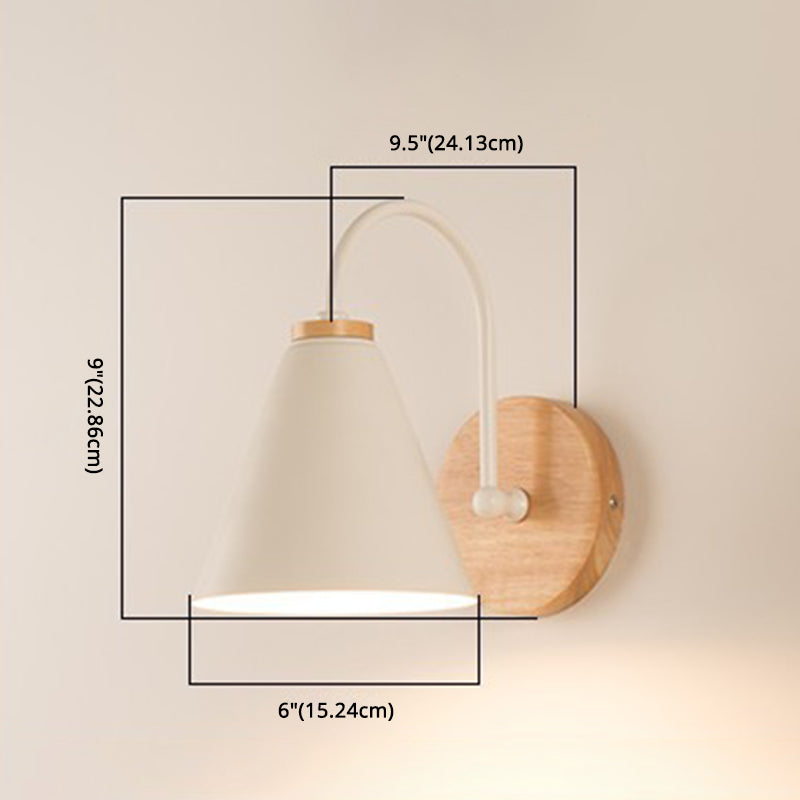 1-Light Minimalism Nordic Style Wall Lamp Metal Gooseneck Arm Design Cone Shade Sconce Lights for Bedroom