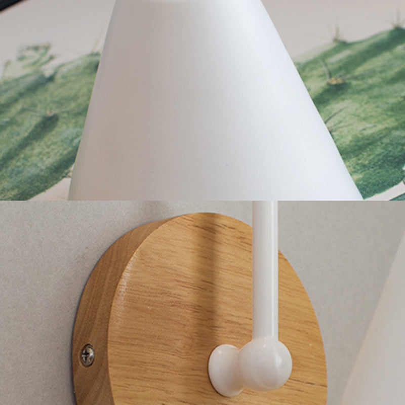 1-Light Minimalism Nordic Style Wall Lamp Metal Gooseneck Arm Design Cone Shade Sconce Lights for Bedroom