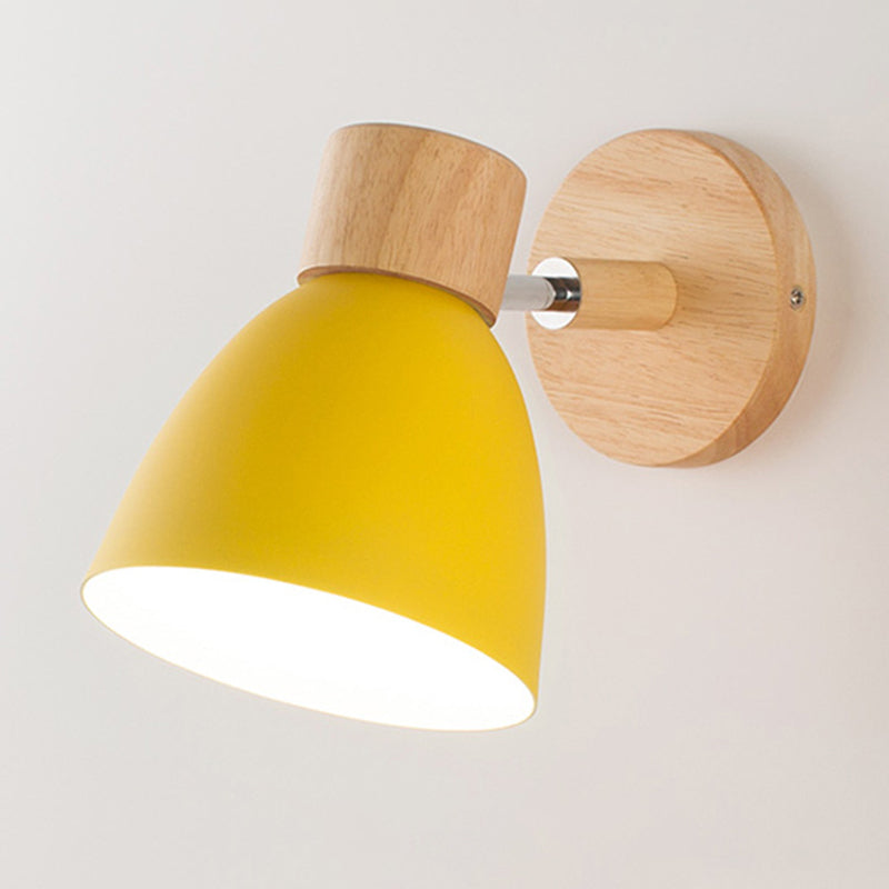 Nordic Style Mini Makaroon Wandlampe Metall Dome Schatten rotatierbar farbenfrohe Leuchten mit hölzernen runden Basis