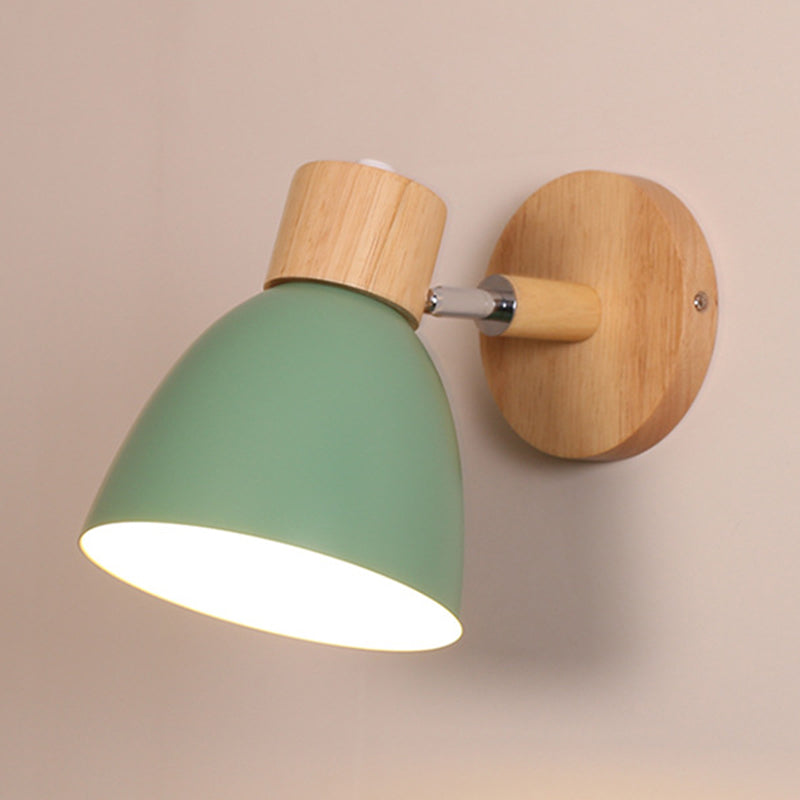 Nordic Style Mini Makaroon Wandlampe Metall Dome Schatten rotatierbar farbenfrohe Leuchten mit hölzernen runden Basis