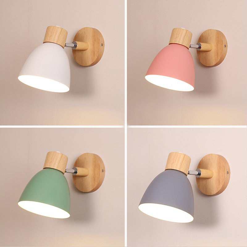 Nordic Style Mini Makaroon Wandlampe Metall Dome Schatten rotatierbar farbenfrohe Leuchten mit hölzernen runden Basis