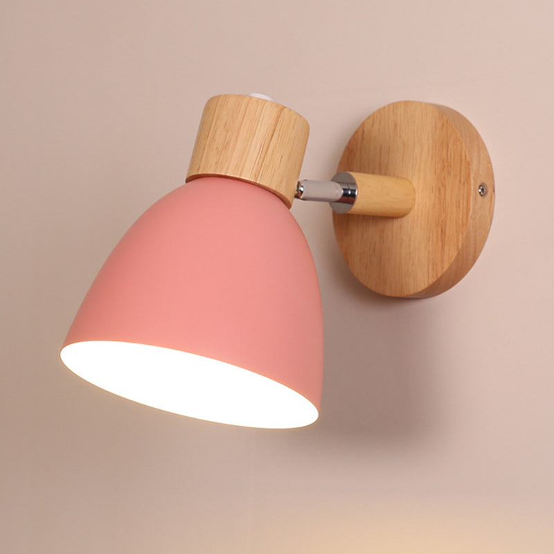 Nordic Style Mini Makaroon Wandlampe Metall Dome Schatten rotatierbar farbenfrohe Leuchten mit hölzernen runden Basis