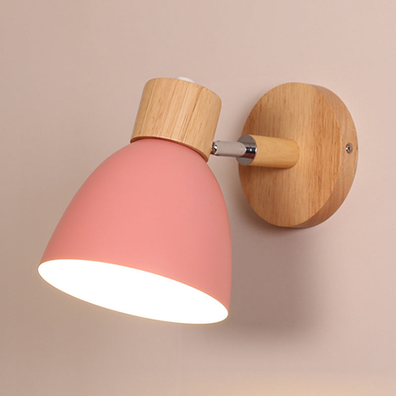 Nordic Style Mini Makaroon Wandlampe Metall Dome Schatten rotatierbar farbenfrohe Leuchten mit hölzernen runden Basis