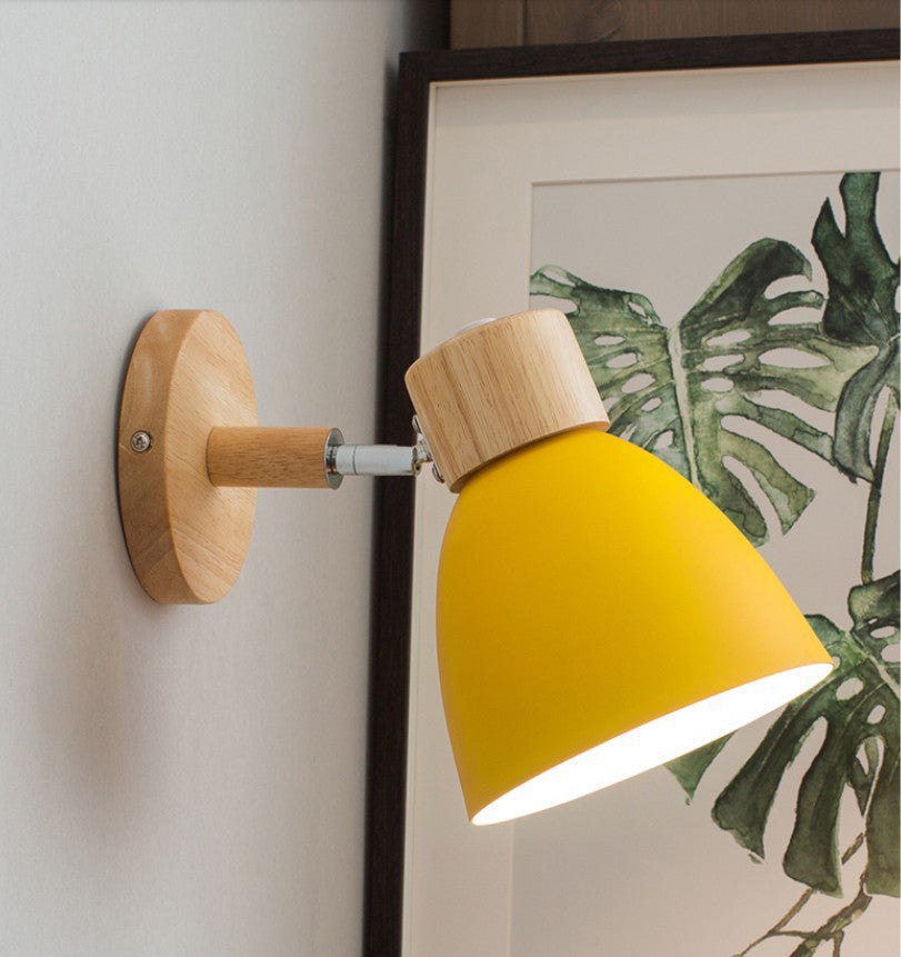 Nordic Style Mini Makaroon Wandlampe Metall Dome Schatten rotatierbar farbenfrohe Leuchten mit hölzernen runden Basis