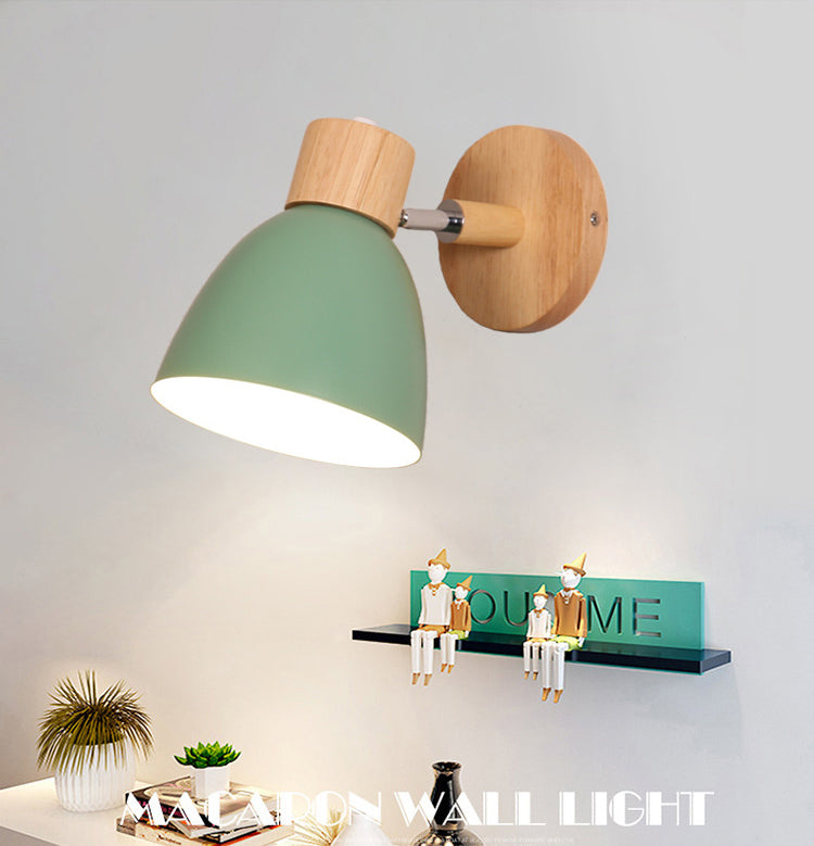 Nordic Style Mini Makaroon Wandlampe Metall Dome Schatten rotatierbar farbenfrohe Leuchten mit hölzernen runden Basis