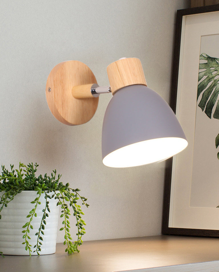 Nordic Style Mini Makaroon Wandlampe Metall Dome Schatten rotatierbar farbenfrohe Leuchten mit hölzernen runden Basis
