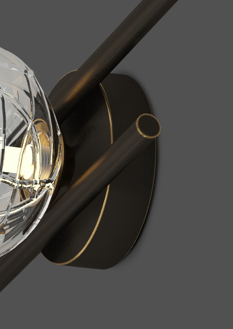18" H Full Copper Wall Lamp Transparent Glass Globe Shade Nordic Style Metal Lines Sconce Lights for Bedroom