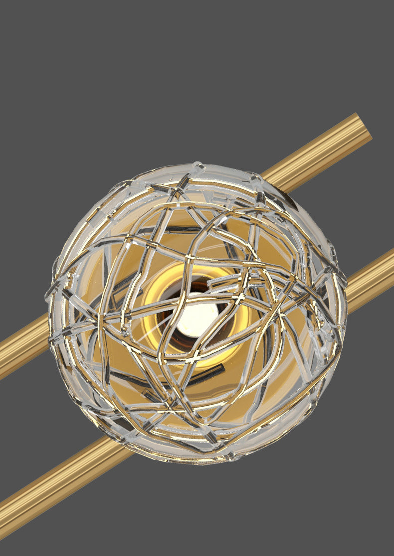 18" H Full Copper Wall Lamp Transparent Glass Globe Shade Nordic Style Metal Lines Sconce Lights for Bedroom