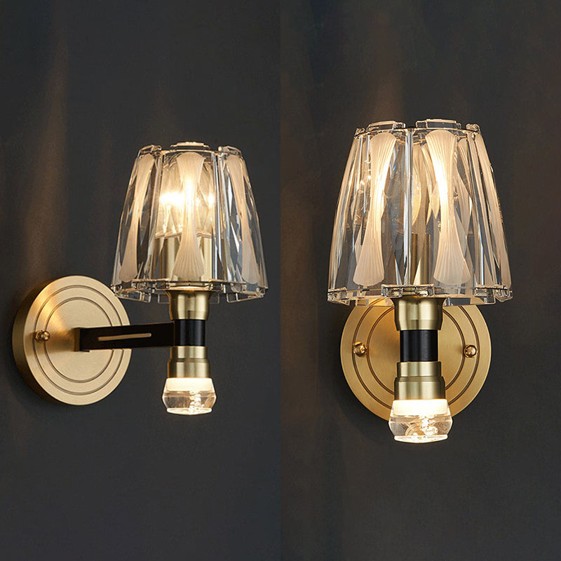 Copper Gold Wall Donce en estilo artístico moderno Truncado Cono Crystal Wall Light para sala de estar