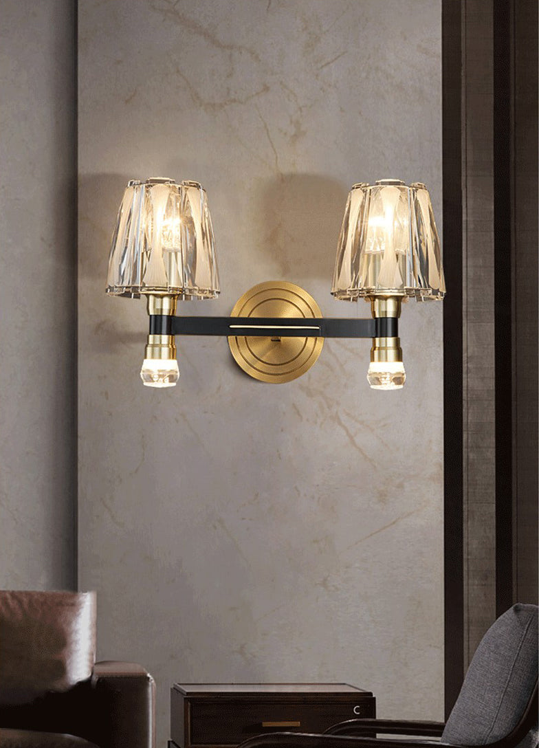 Copper Gold Wall Donce en estilo artístico moderno Truncado Cono Crystal Wall Light para sala de estar