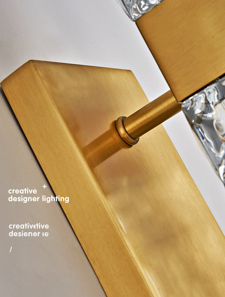 Dicrime de pared LED rectangular dorada en moderna luz de pared interior de cobre estilo lujo con sombra de cristal