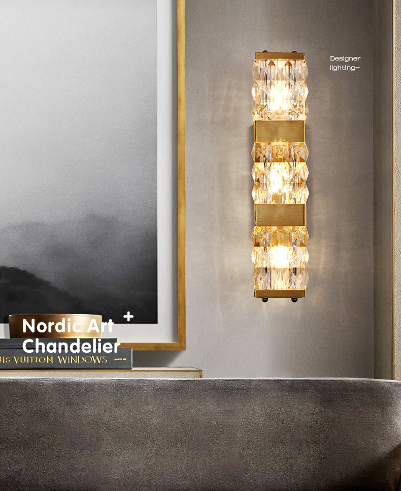 Dicrime de pared LED rectangular dorada en moderna luz de pared interior de cobre estilo lujo con sombra de cristal