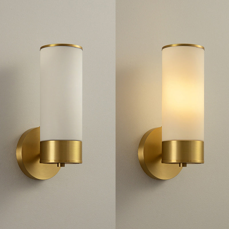 Vintage Simplicity Cylinder Vanity Sconce Lights Milk Glass Wall Mount Light Fixture for Bathroom