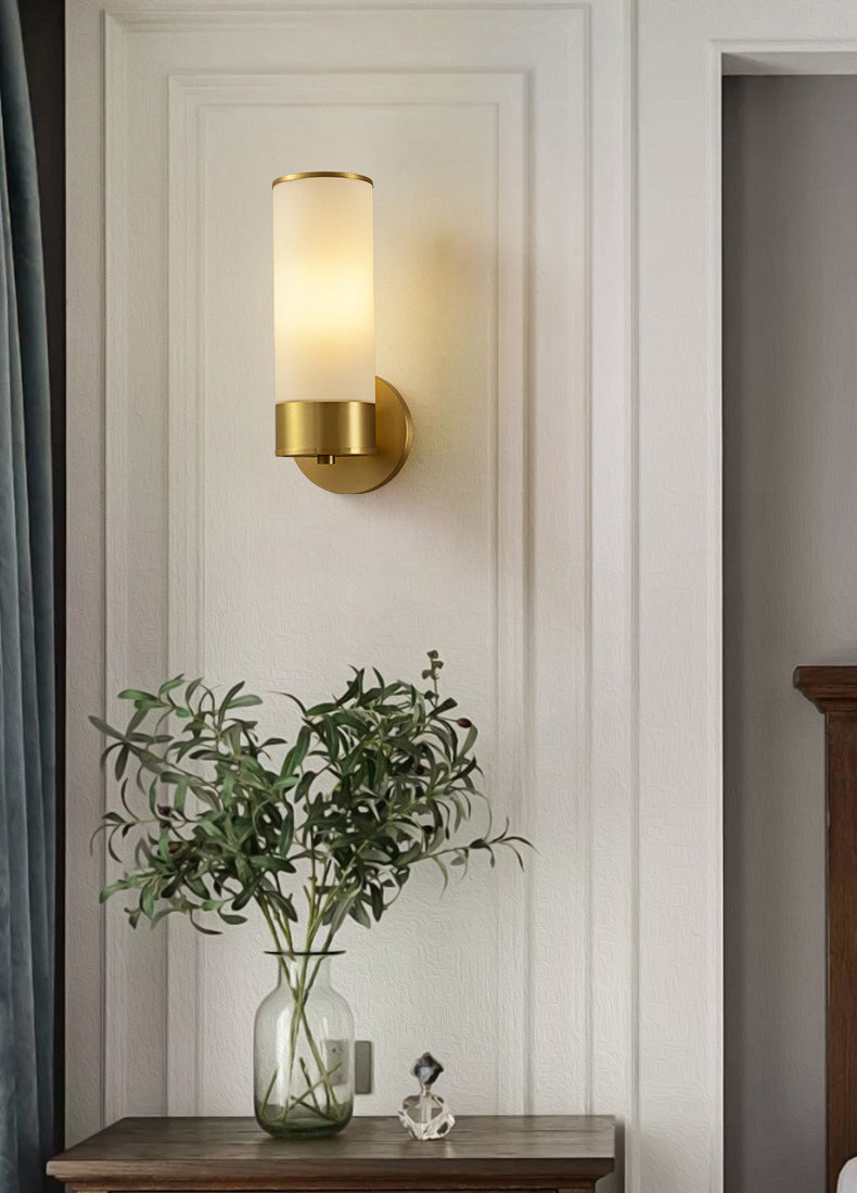 Vintage Simplicity Cylinder Vanity Sconce Lights Milk Glass Wall Mount Light Fixture for Bathroom