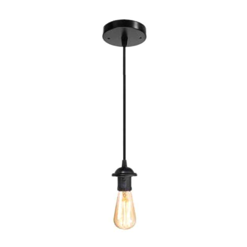 Single Bulb Industrial Style Hanging Light Open Bulb Retro Black Mini Pendant Lamp for Restaurant