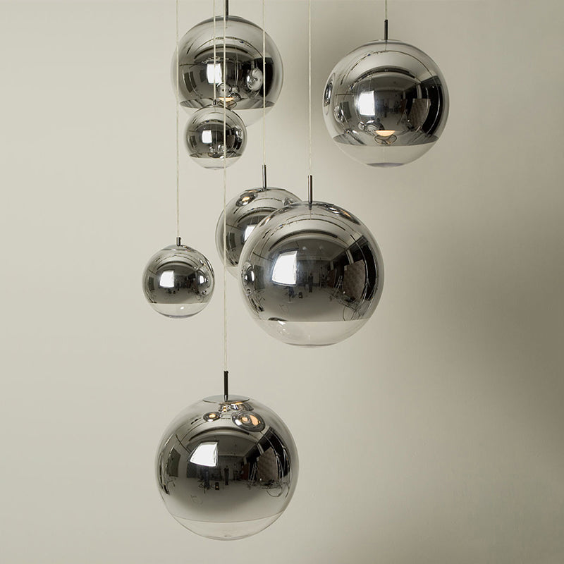 Electroplated Mirror Glass Globe Pendant Lamp Modern Simplicity Style Single Bulb Hanging Light with Adjustable Suspension Wire